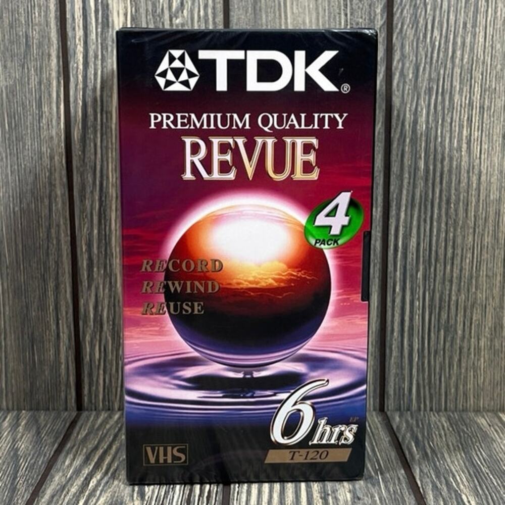 TDK VHS Revue Cassettes Tapes 6 Hrs‎ Premium Quality 4 Pack T-120